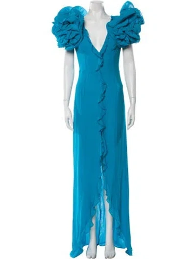 Pre-owned Alessandra Rich Silk Long Dress W/ Tags In Blue