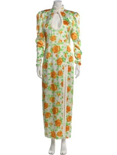 Pre-owned Alessandra Rich Silk Long Dress W/ Tags In Neutral