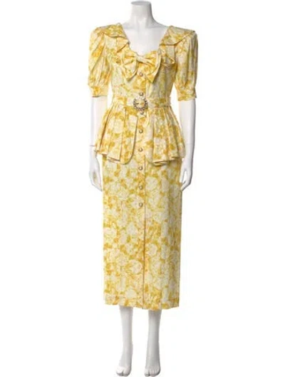 Pre-owned Alessandra Rich Silk Long Dress W/ Tags In Yellow