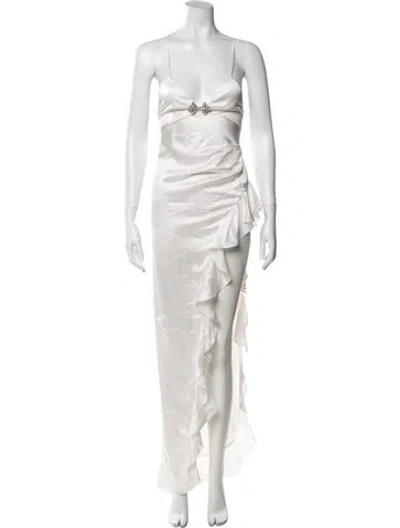 Pre-owned Alessandra Rich Silk Long Dress In White