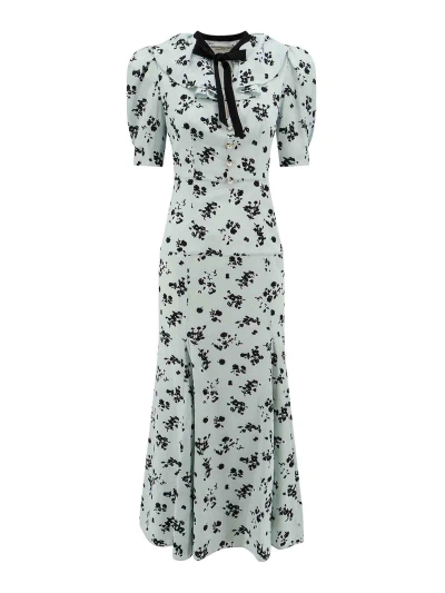 ALESSANDRA RICH SILK LONG DRESS WITH ROSE PRINT