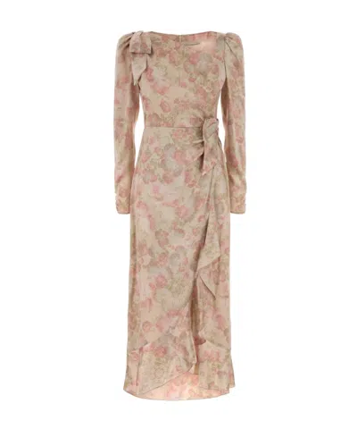 Alessandra Rich Silk Midi Dress In Brown