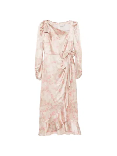 Alessandra Rich Silk Midi Dress In Pink