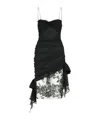 Alessandra Rich Silk Mini Dress Lace Overlay In Black