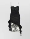 Alessandra Rich Silk Mini Dress Lace Overlay In Black