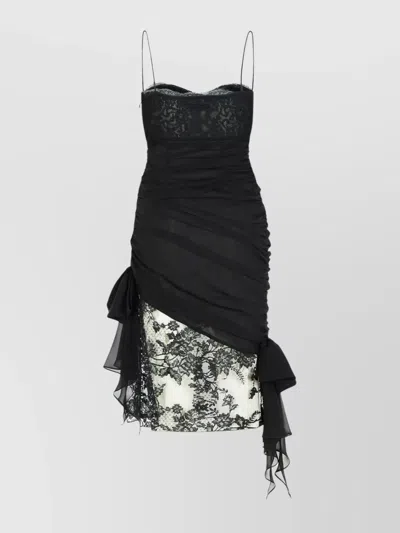 ALESSANDRA RICH SILK MINI DRESS LACE OVERLAY