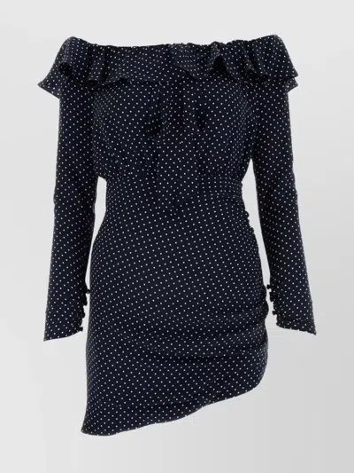 ALESSANDRA RICH SILK MINI DRESS WITH ASYMMETRIC HEMLINE AND POLKA-DOTS