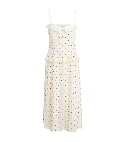 Alessandra Rich Silk Polka Dot Midi Dress In Ivory