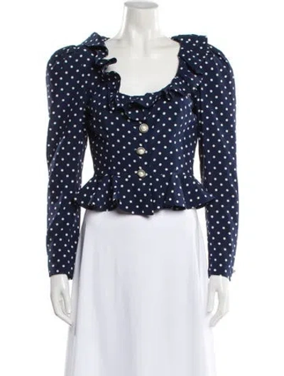 Pre-owned Alessandra Rich Silk Polka Dot Print Blouse In Blue