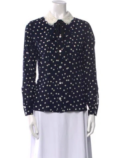 Pre-owned Alessandra Rich Silk Polka Dot Print Blouse W/ Tags In Blue