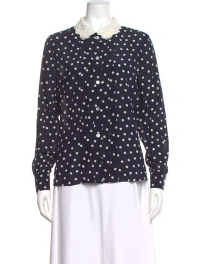 Pre-owned Alessandra Rich Silk Polka Dot Print Blouse W/ Tags In Blue