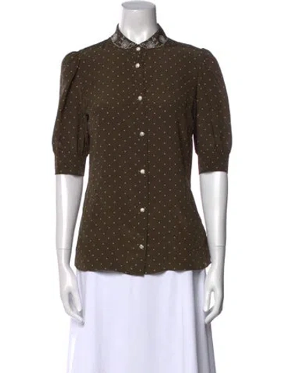 Pre-owned Alessandra Rich Silk Polka Dot Print Button-up Top In Green