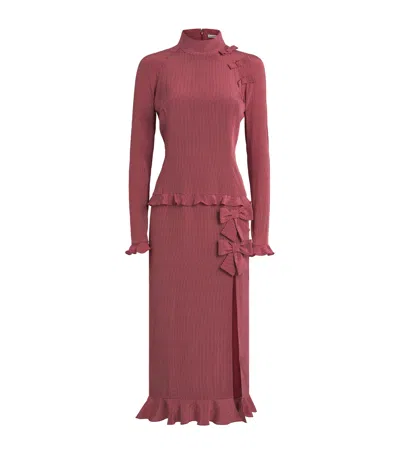 Alessandra Rich Bow-detailed Polka-dot Silk-crepe Midi Dress In Brown