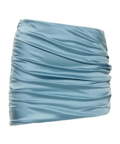 Alessandra Rich Silk Satin Asymmetric Mini Skirt In Blue