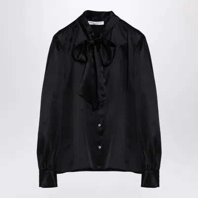 Alessandra Rich Silk Shirt With Bow Detail In Black