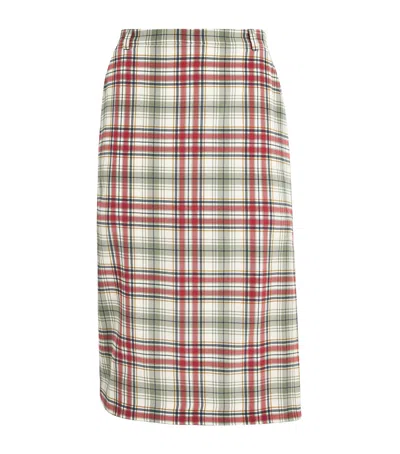 Alessandra Rich Silk Tartan Midi Pencil Skirt In Multi