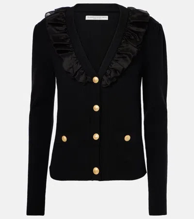 Alessandra Rich Silk-trimmed Wool And Cashmere Cardigan In Black