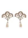 Alessandra Rich Silver-colored Clip-on Crystal Earrings With Pendant Pearl
