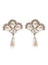 Alessandra Rich Silver-colored Clip-on Crystal Earrings With Pendant Pearl In Hypoallergenic Brass Woman