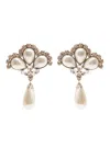 Alessandra Rich Silver-colored Clip-on Crystal Earrings With Pendant Pearl In Hypoallergenic Brass Woman In Grey