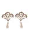 Alessandra Rich Silver-colored Clip-on Crystal Earrings With Pendant Pearl In Hypoallergenic Brass Woman In Metallic