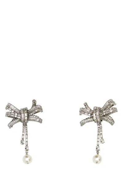 Alessandra Rich Silver Embellished Bow Earrings