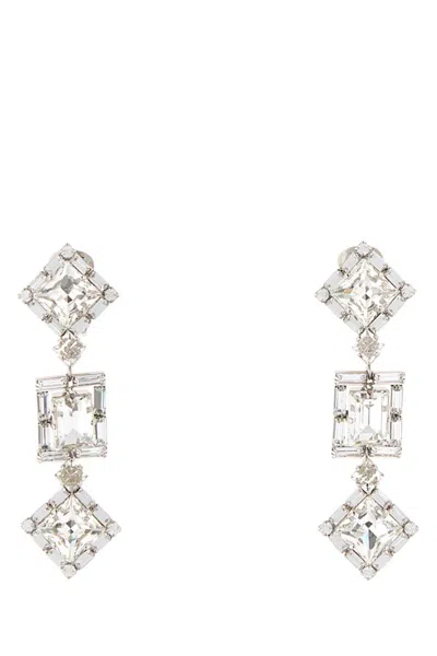 Alessandra Rich Crystal Square Earrings With Pendant In White