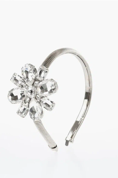 Alessandra Rich Silver-tone Effect Metal Hairband With Crystals In Metallic