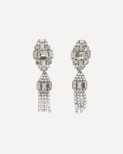 Alessandra Rich Silver-colored Crystal Drop Earrings In Pattern