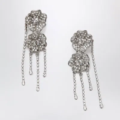 Alessandra Rich Silver-tone Clip-on Earrings With Crystal Flowers