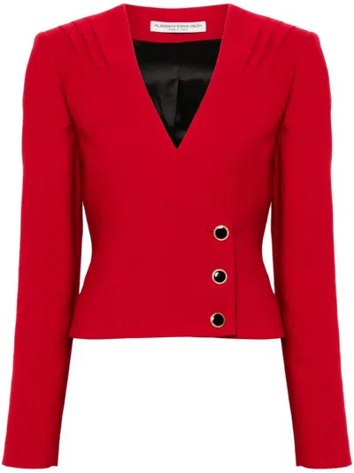 Alessandra Rich Pleated Wool Blazer In Red