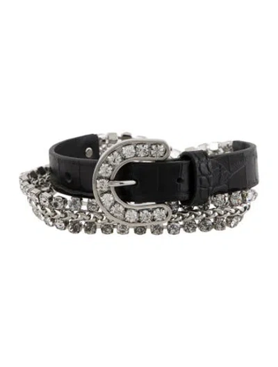 Pre-owned Alessandra Rich Skinny Embossed Leather Waist Belt In Black