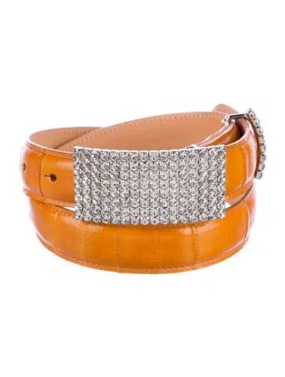 Pre-owned Alessandra Rich Skinny Leather Waist Belt W/ Tags In Yellow