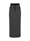 Alessandra Rich Pinstripe Knitted Midi Skirt In Black