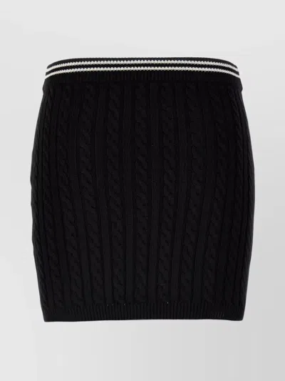 Alessandra Rich Skirt Cable Knit Buttons Detail In Black