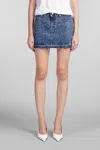 Alessandra Rich Embellished Frayed Hem Denim Mini Skirt In Blue