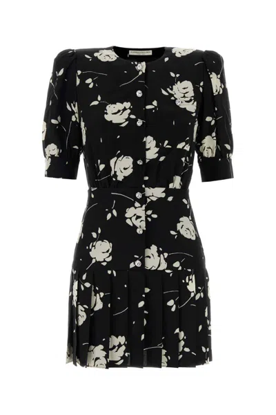 Alessandra Rich Floral Print Silk Mini Dress In Black