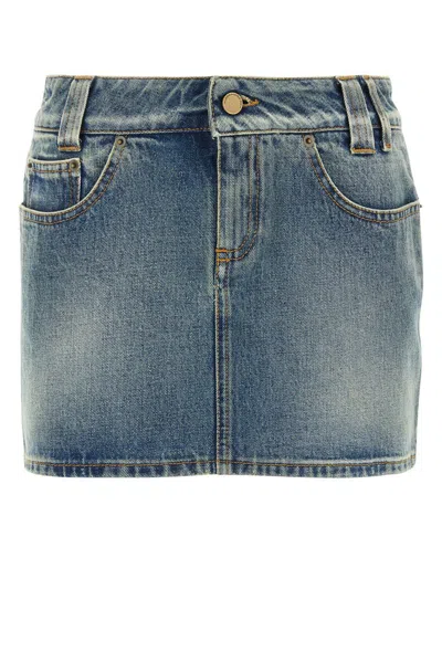 Alessandra Rich Straight-leg Denim Miniskirt In Grey