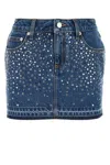 Alessandra Rich Denim Mini Skirt W/crystals In Blue