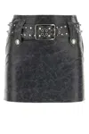 Alessandra Rich Leather Mini Skirt With Belt And Appliques In Gray