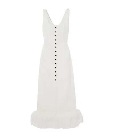 Alessandra Rich Pleated Embellished Feather-trimmed Velvet Midi Dress In Ivory