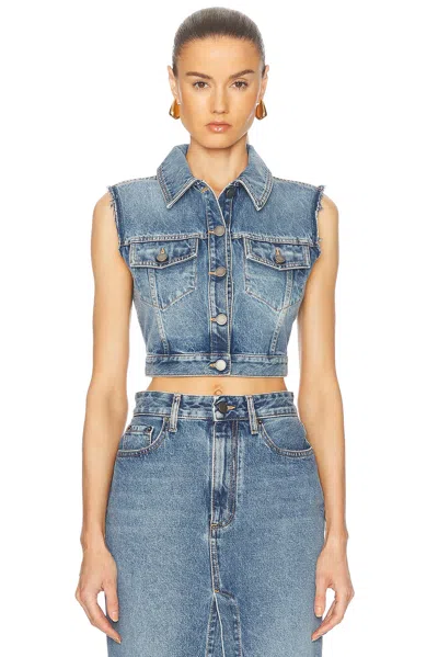 Alessandra Rich Sleeveless Trucker Jacket In Blue