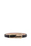 Alessandra Rich Slim Black Leather Belt With Logo Charm And Brass Buckle 1.5 Cm In Black (black)