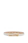 Alessandra Rich Slim White Leather Belt With Logo Charm 1.5cm In White