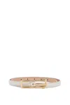 Alessandra Rich Slim White Leather Belt With Logo Charm 1.5cm In White (white)