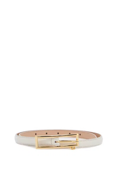ALESSANDRA RICH SLIM WHITE LEATHER BELT WITH LOGO CHARM 1.5CM