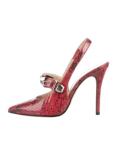 Pre-owned Alessandra Rich Snakeskin Animal Print Slingback Pumps In Red