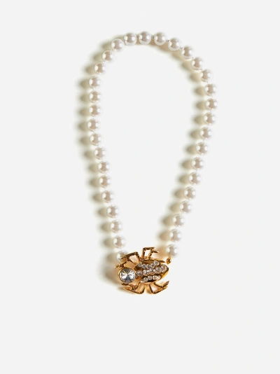 Alessandra Rich Spider Pearl Necklace In Pearl Gold