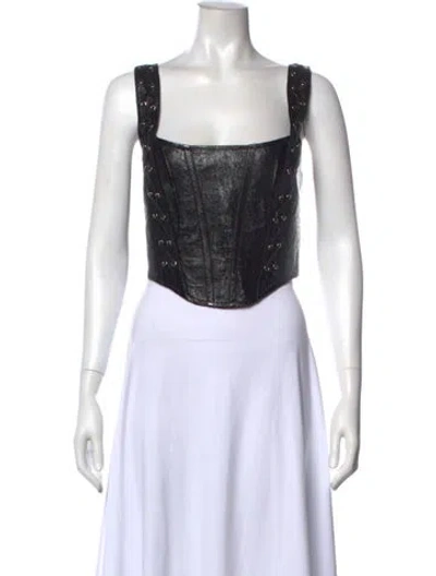 Pre-owned Alessandra Rich Square Neckline Sleeveless Crop Top In Black
