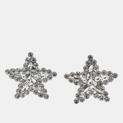 Alessandra Rich Star Crystals Silver Tone Earrings In Brown